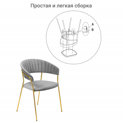 Комплект из 2-х стульев Turin серый, золотые ножки от Bradexhome