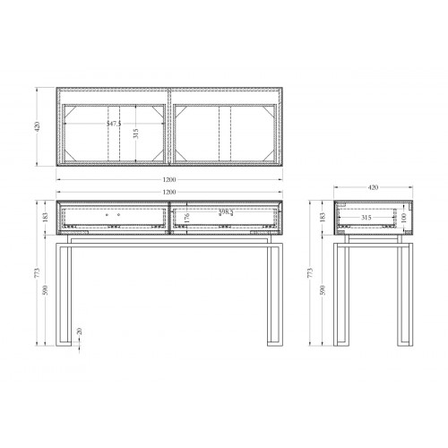 KFG058 Консоль черная 2 ящика  120*42*77см