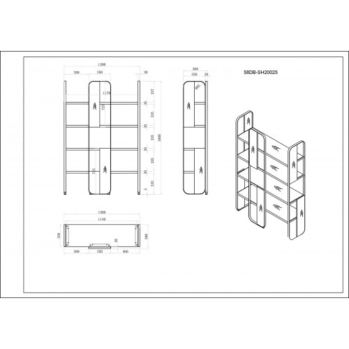 58DB-SH20025 Стеллаж Sevilla 120*38*180см