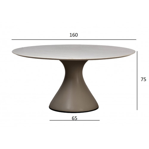 160KD-60090 Стол обеденный, мрамор Volakas, экокожа бежевая d160*75см
