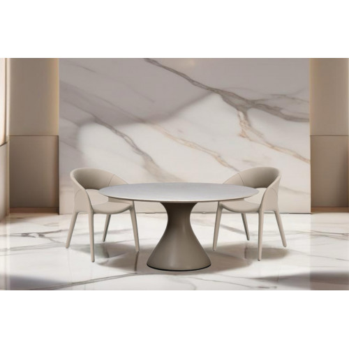 160KD-60090 Стол обеденный, мрамор Volakas, экокожа бежевая d160*75см