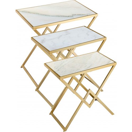Столики приставные с белым мрамором, набор 3 предмета 58x38x59; 53x33x54; 48x28x49см 